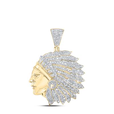 10K Yellow Gold Round Diamond Native American Headdress Charm Pendant 1 Cttw