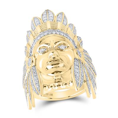 10K Yellow Gold Round Diamond Mens Native Ring