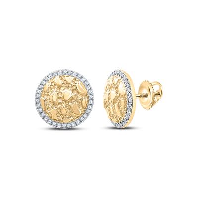 10K Yellow Gold Round Diamond Nugget Circle Earrings 1/6Cttw