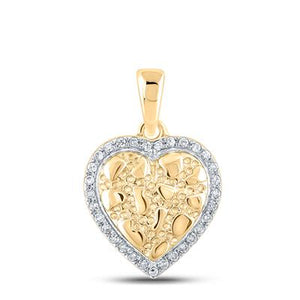 10K Yellow Gold Round Diamond Nugget Heart Pendant 1/12Cttw