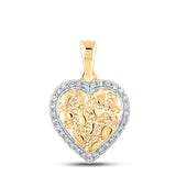10K Yellow Gold Round Diamond Nugget Heart Pendant 1/12Cttw