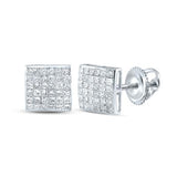 14K Gold Princess Diamond Square Earrings 1-1/2 Cttw White