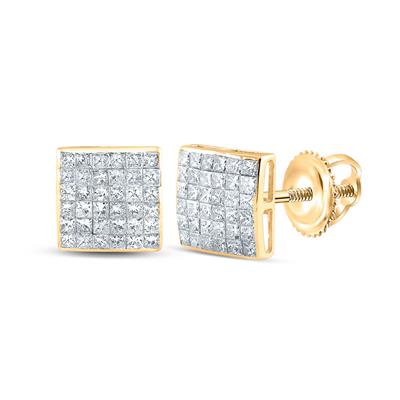 14K Gold Princess Diamond Square Earrings 1-1/2 Cttw Yellow