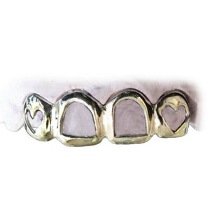 Open Face Grillz with Heart Window Fangs Top or Bottom 4pc