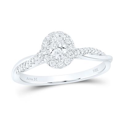 14K White Gold Oval Diamond Solitaire Bridal Engagement Ring 1/3Cttw (Certified)