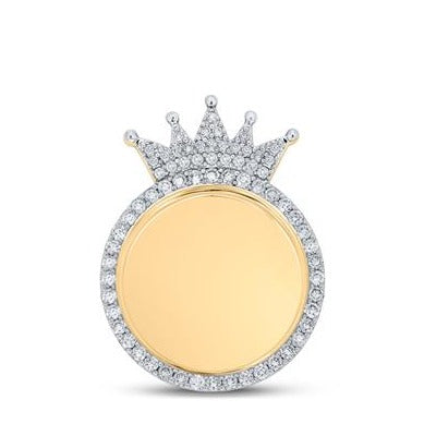 10K Yellow Gold Round Diamond Memory Crown Circle Charm Pendant 1 Cttw