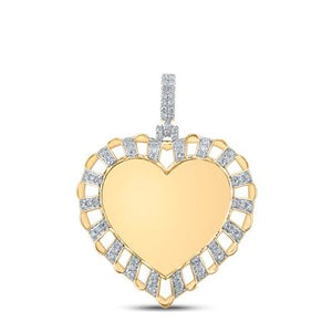 10K Yellow Gold Round Diamond Memory Heart Charm Pendant 7/8 Cttw
