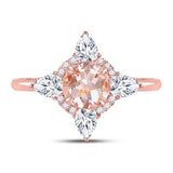 14K Rose Gold Round Morganite Halo Bridal Engagement Ring 1-3/4Cttw