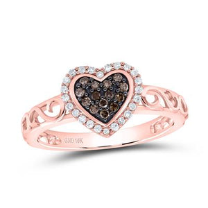 10K Rose Gold Round Brown Diamond Heart Ring 1/4 Cttw