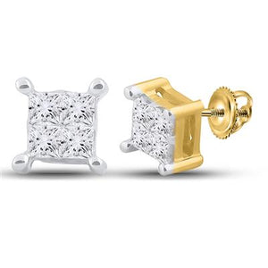 14K Gold Princess Diamond Square Earrings 1/4 Cttw White