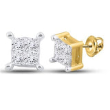 14K Gold Princess Diamond Square Earrings 1/4 Cttw Yellow