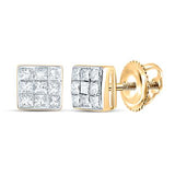 14K Gold Princess Diamond Square Earrings 1/4 Cttw