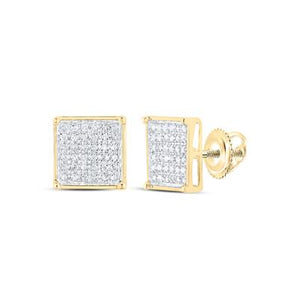 10K Gold Diamond Square Cluster Earrings 1/4 Cttw Yellow