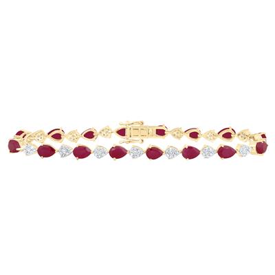 10K Yellow Gold Pear Shape Synthetic Ruby 6X4Mm Bracelet 11-1/3 Ctw-Dia (7 Inch)