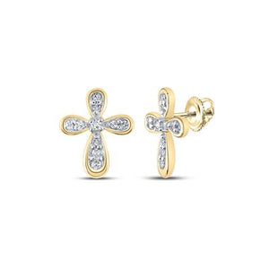 10K Yellow Gold Diamond Cross Earrings 1/8 Cttw