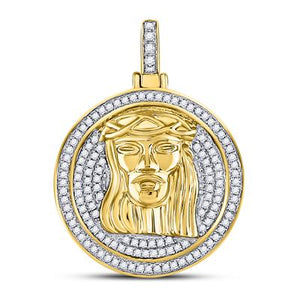 10K Yellow Gold Round Diamond Jesus Medallion Pendant 5/8Cttw