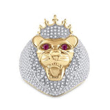14K Yellow Gold Ruby Diamond Lion Face Animal Ring 1-3/4 Cttw