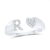 10K Gold Initial R Ladies Heart Ring 1/8 Ctw-Dia White