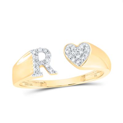 10K Gold Initial R Ladies Heart Ring 1/8 Ctw-Dia Yellow