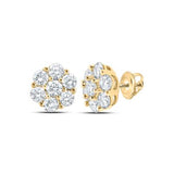 14K Yellow Gold Diamond Flower Cluster Earrings 7/8 Cttw Yellow
