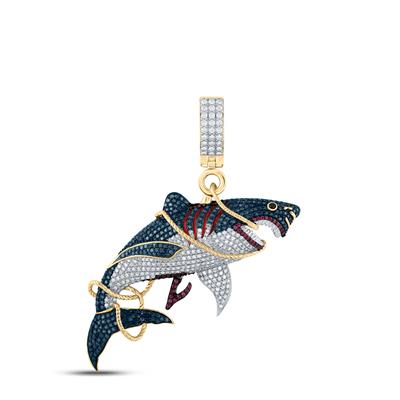 2 3/4Ct-Dia 1/4Ct-Ruby Shark Mens Pendant 10K Gold