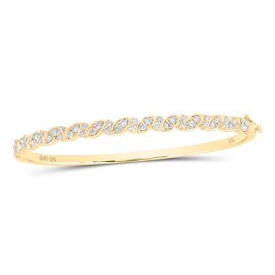 10K White Gold Round Diamond Bangle Bracelet 1 Cttw