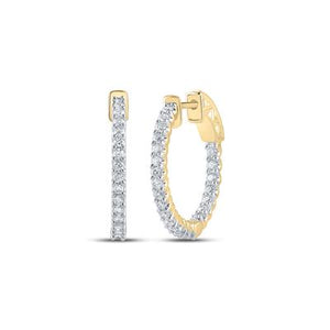 14K Gold Round Diamond In Out Hoop Earrings 1 Cttw