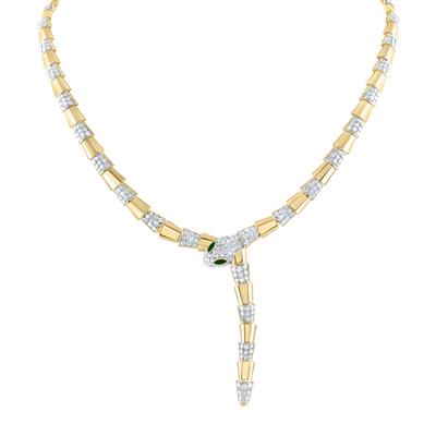 10k Yellow Gold Diamond & Emerald Snake Necklace 5-5/8 CTW-DIA & 1/5 CT Natural Emerald (16 INCH)