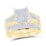 10K Gold Round Diamond Square Matching Wedding Ring Set 1/2 Cttw
