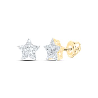 10K Yellow Gold Round Diamond Star Earrings 1/5Cttw