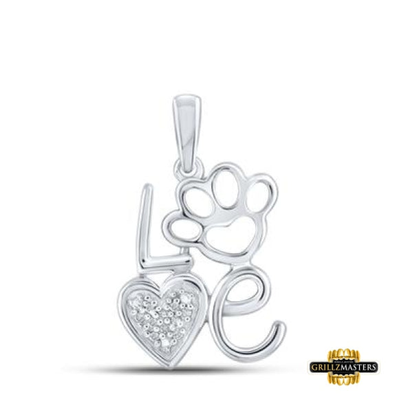 Sterling Silver Diamond Love Paw Heart Pendant