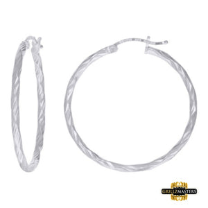 Sterling Silver Ladies Diamond-Cut Hoop Earrings