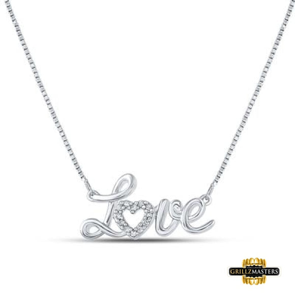 Sterling Silver Round Diamond Love Necklace 1/20 Cttw (18 Inches)