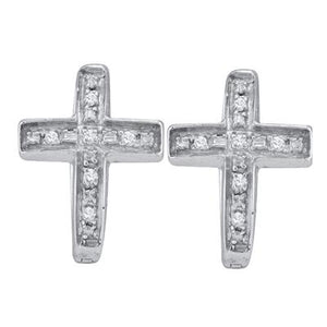 Sterling Silver Diamond Cross Earrings 1/20 Cttw