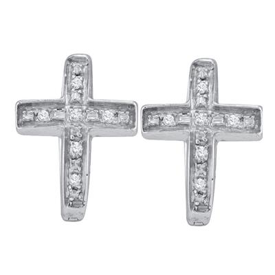 Sterling Silver Diamond Cross Earrings 1/20 Cttw