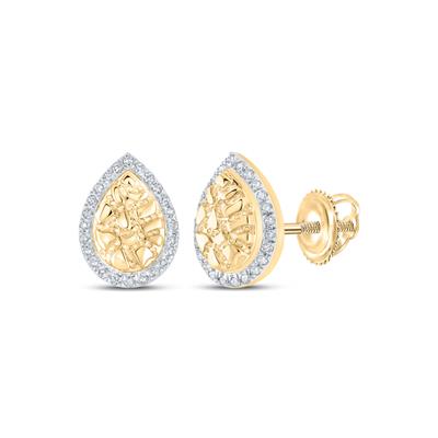10K Yellow Gold Round Diamond Nugget Teardrop Earrings 1/10 Cttw