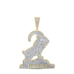 10K Yellow Gold Round Diamond The Goat Charm Pendant 2-1/2 Cttw