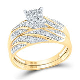10K Gold Diamond Square Matching Wedding Ring Set 1/3 Cttw