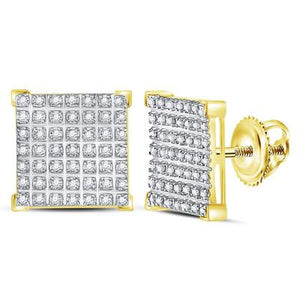 10Kt Yellow Gold Round Diamond Square Cluster Earrings 1/3 Cttw