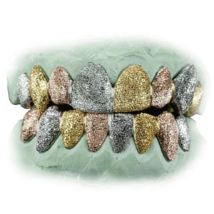 Tri-Color Diamond Dust Grillz Top or Bottom 8pc