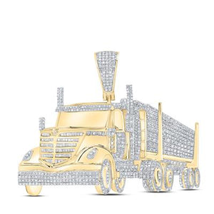 10K Yellow Gold Mens Truck Pendant 2-1/2 Ctw-Dia