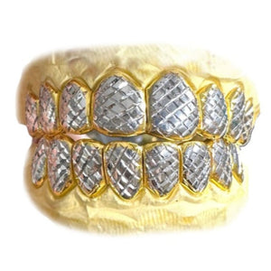 Two-Tone with White Diamond Cuts Grillz Set