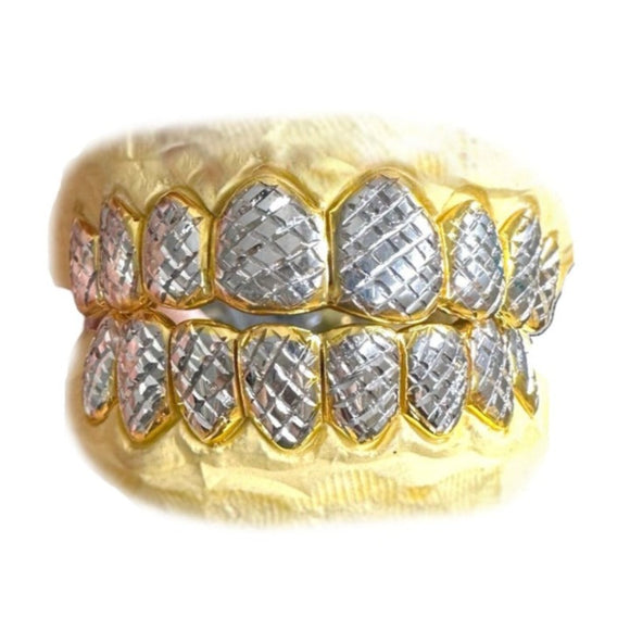 Two-Tone with White Diamond Cuts Grillz Top or Bottom