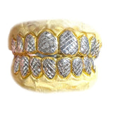 Sterling Silver Two-Tone with White Diamond Cuts Grillz Top or Bottom