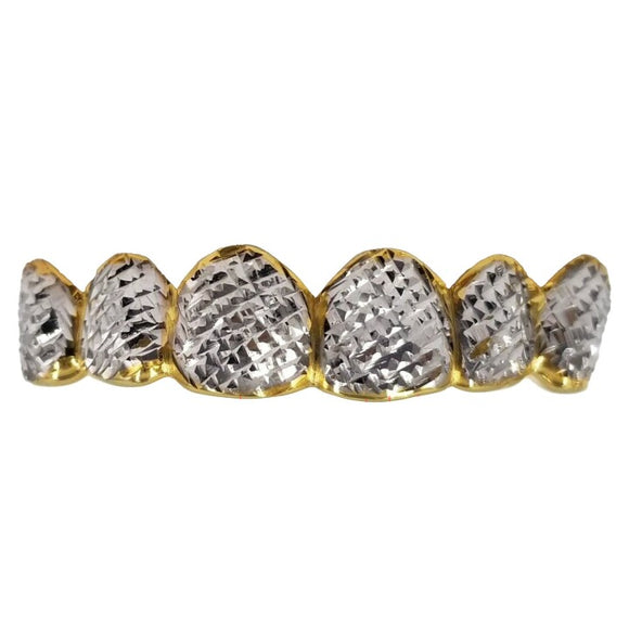 Sterling Silver Two-Tone with White Diamond Cuts Grillz