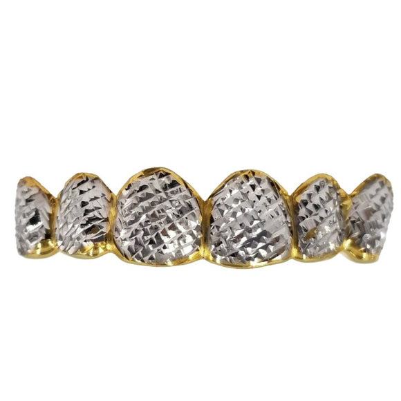 Two-Tone with White Diamond Cuts Grillz Top or Bottom 6pc