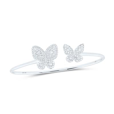 10K Gold Round Diamond Butterfly Bangle Bracelet 3/4 Cttw
