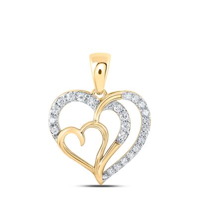 10K Gold Round Diamond Heart Pendant 1/3 Cttw Yellow