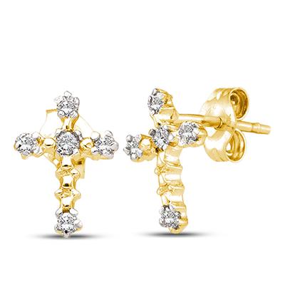 10K Yellow Gold Diamond Cross Earrings 1/20 Cttw