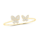 10K Gold Round Diamond Butterfly Bangle Bracelet 3/4 Cttw